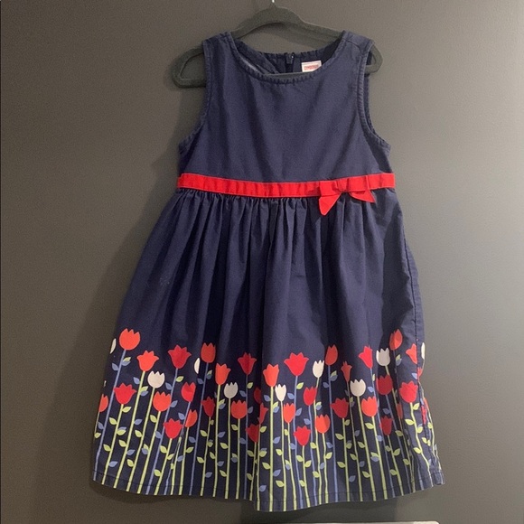 Gymboree Navy Blue Kids Dress with Red Floral Design size 5 - Picture 1 of 5